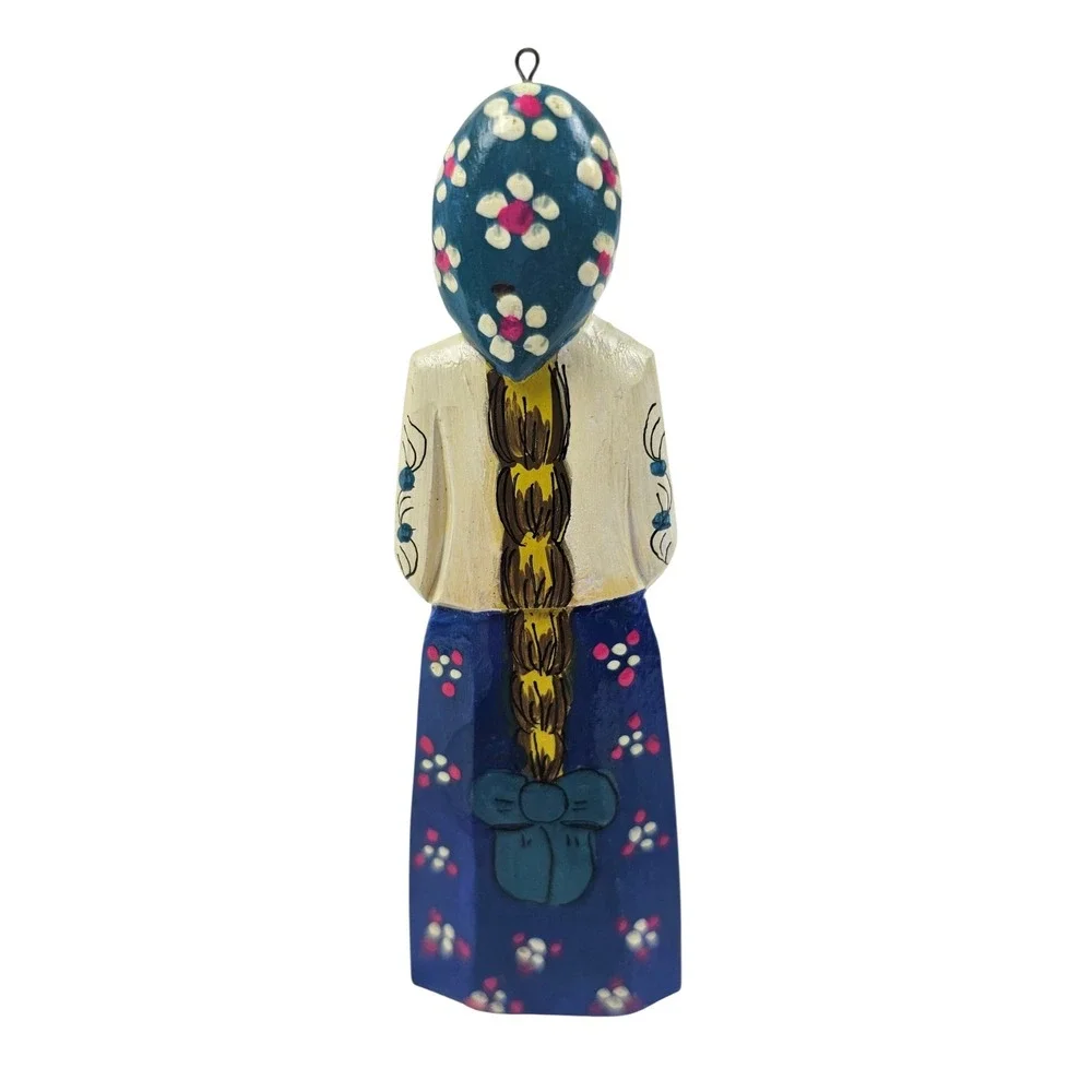 Vintage Hand Painted Russian Folk Art Wooden Woman Figurine Ornament 4.5 Inch